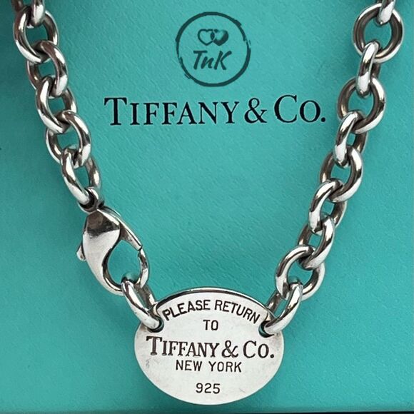 Tiffany & Co Return To Tiffany Oval Tag Choker Necklace- 925 Silver - 15.5"
